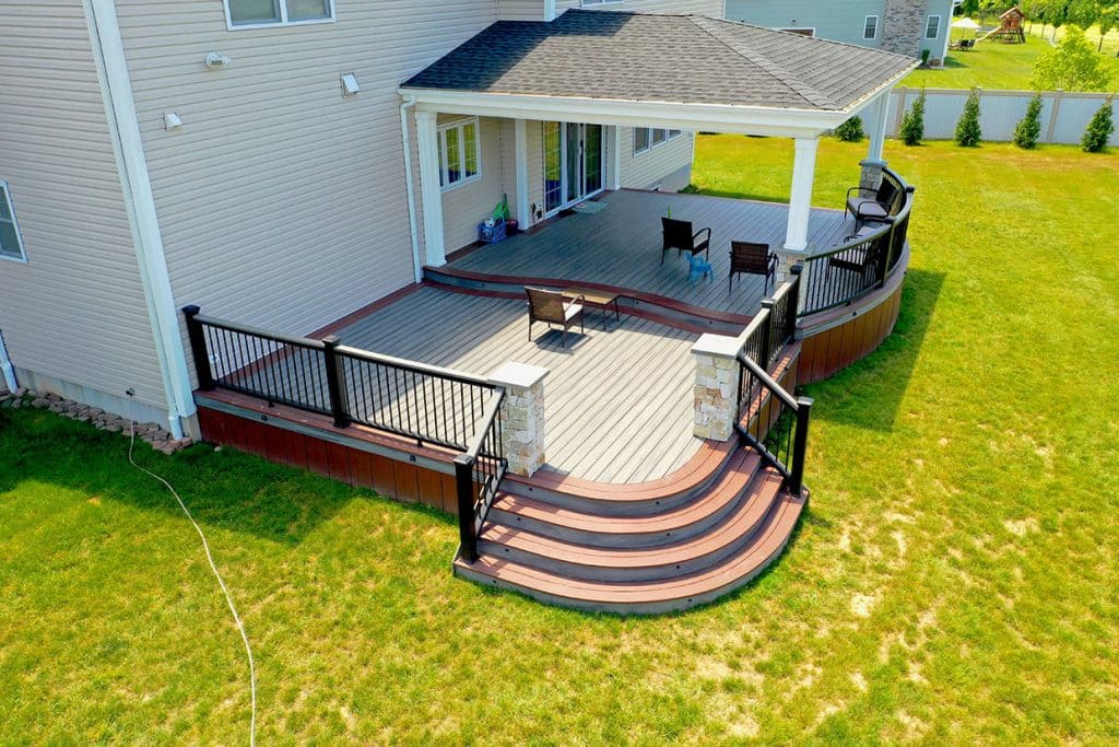 New Custom Deck With Hip Style Open Porch And Custom Arched Steps In Branchburg, Nj