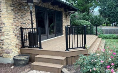 20×16 deck resurfaced from old wood decking and railings to new composite decking and aluminum railings.