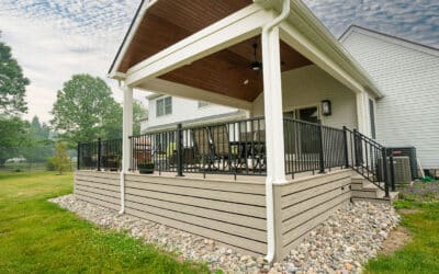Large Composite Deck With Vinyl Railings and A-frame Open Porch